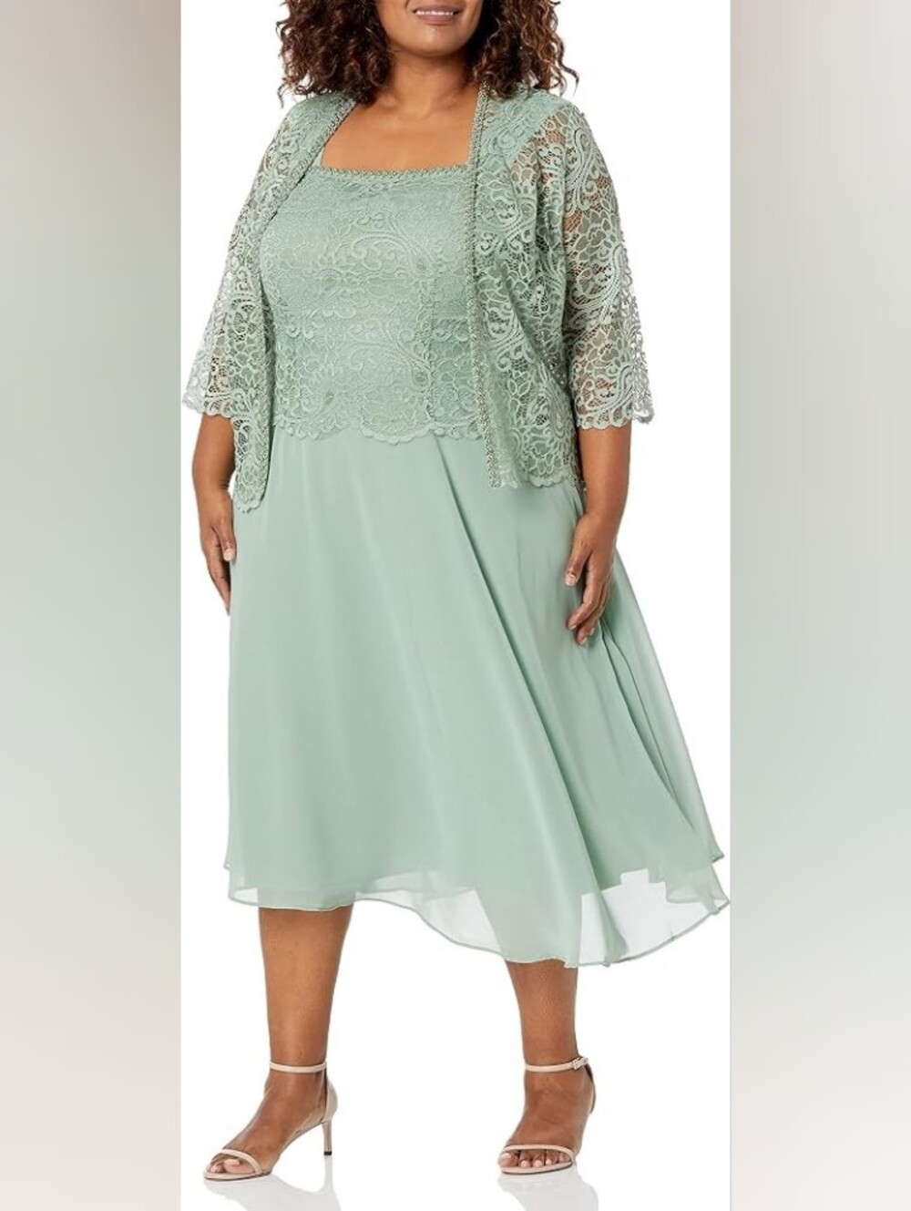 LE BOS Plus Size Lace Overlay Midi Dress in Color Fresco